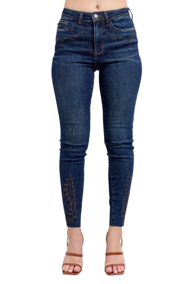 Vensora Embroidered High Rise Skinny Jeans – Plus Size Dark