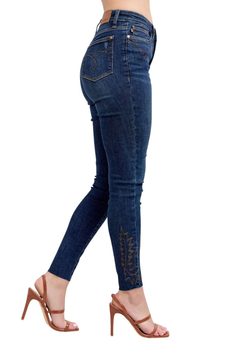 Vensora Embroidered High Rise Skinny Jeans – Plus Size Dark - Image 2