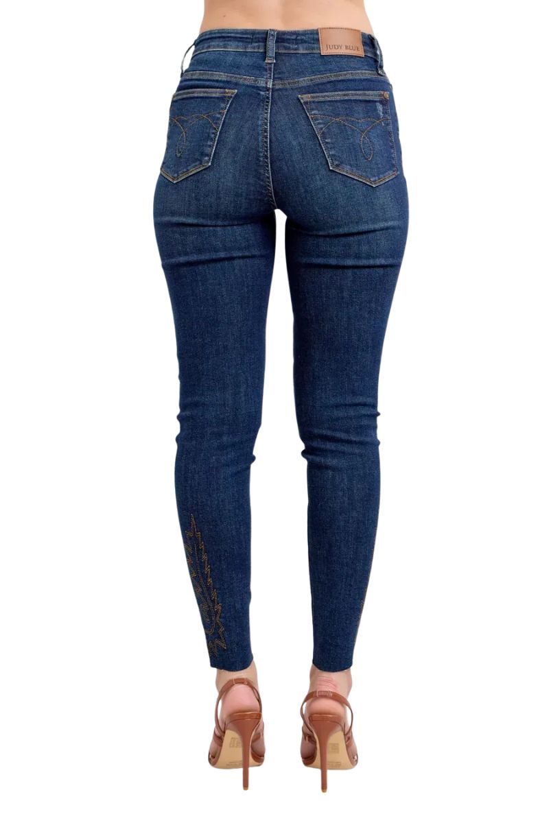 Vensora Embroidered High Rise Skinny Jeans – Plus Size Dark - Image 3