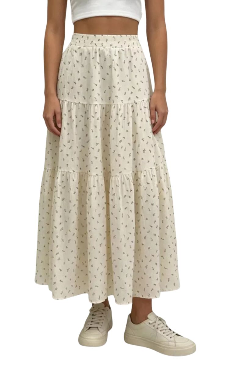 Vensora Floral Print Tiered Flowy Maxi Skirt - Image 5
