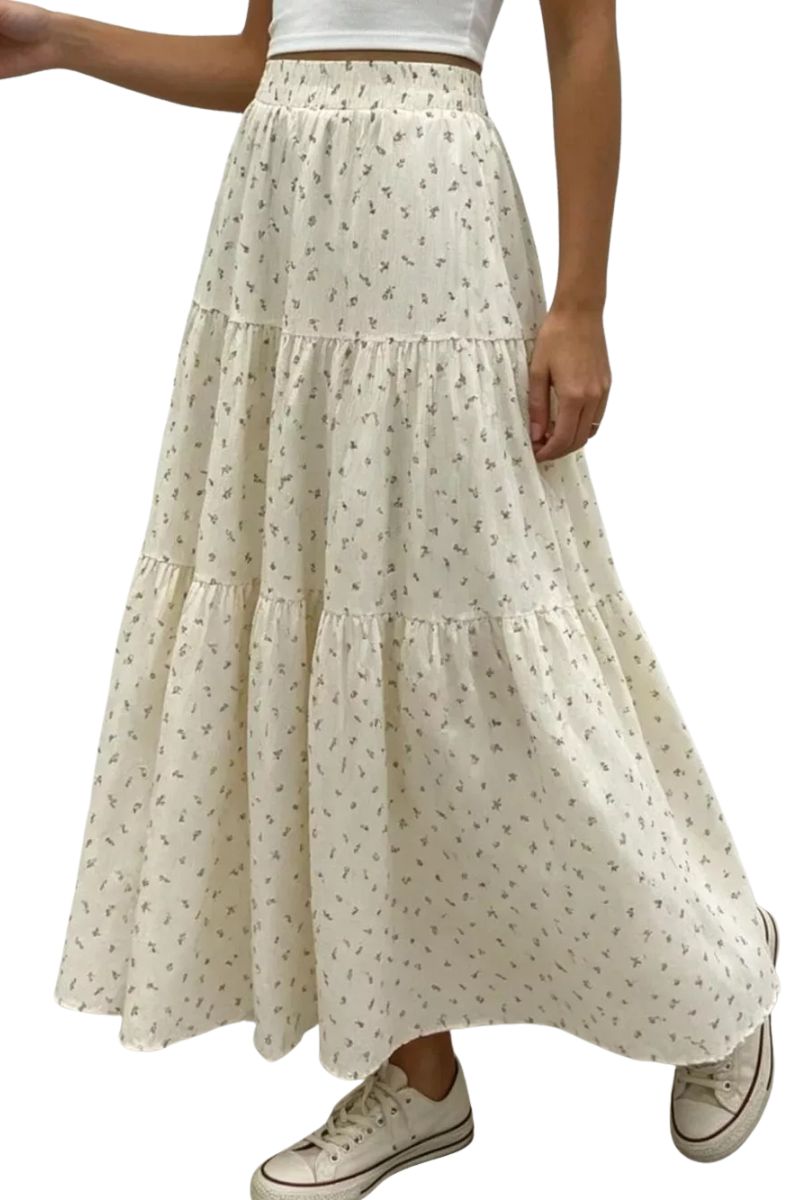 Vensora Floral Print Tiered Flowy Maxi Skirt - Image 4