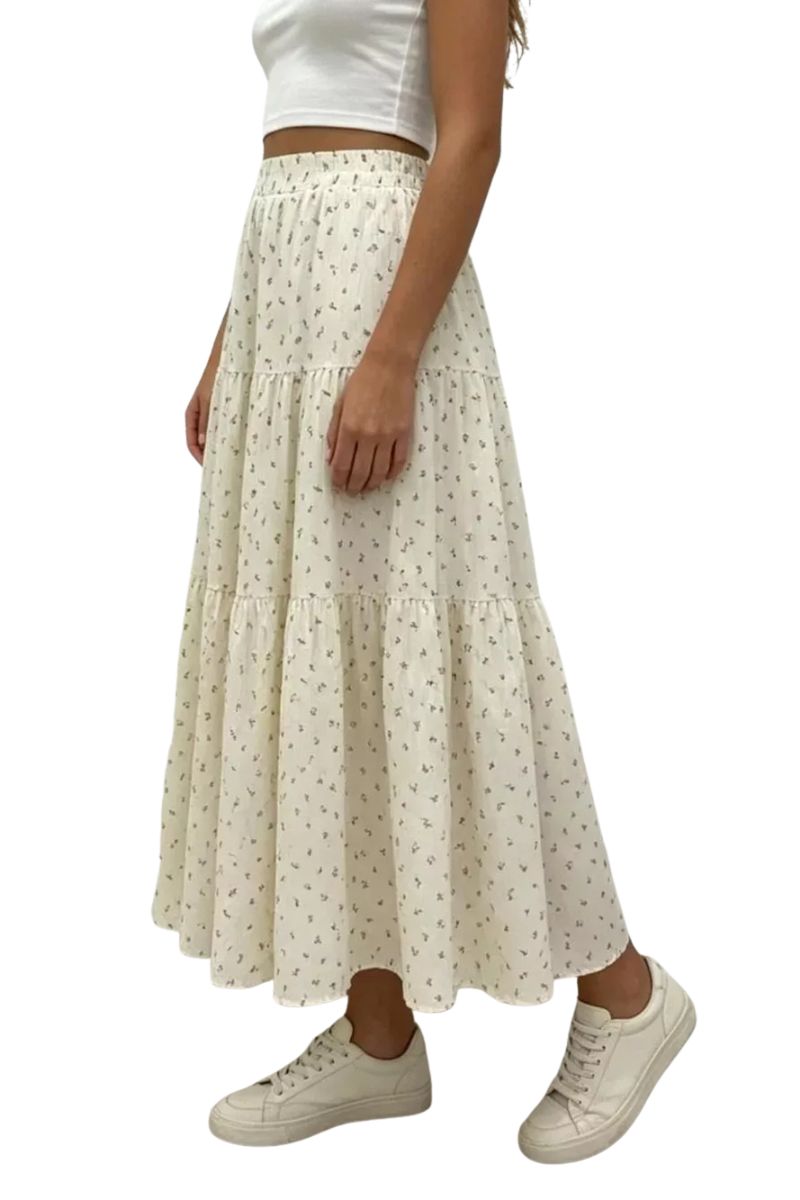 Vensora Floral Print Tiered Flowy Maxi Skirt - Image 3