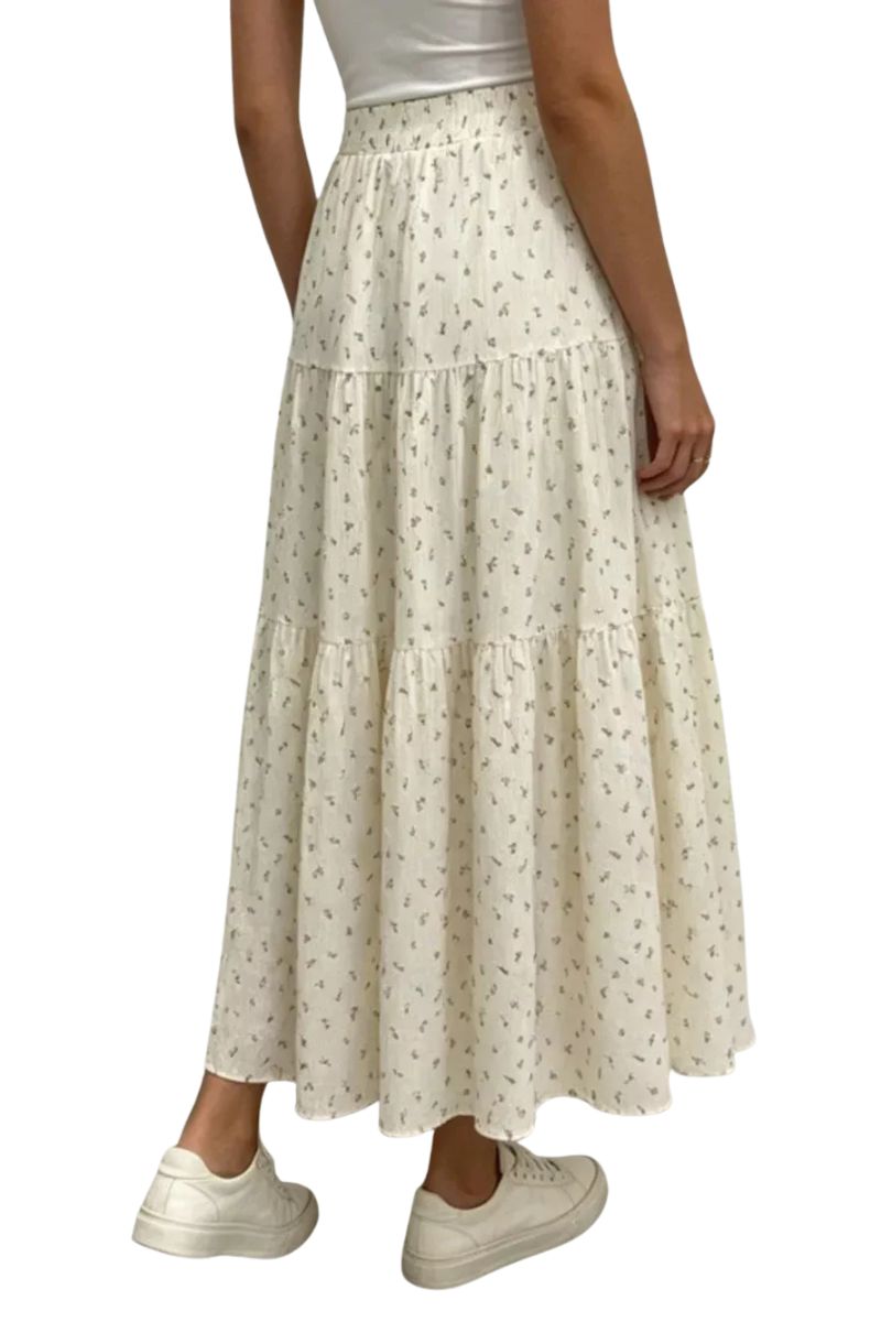 Vensora Floral Print Tiered Flowy Maxi Skirt - Image 2