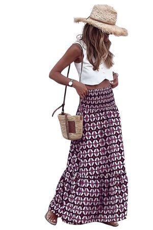 Vensora Geometric Print Smocked Waist Maxi Skirt1