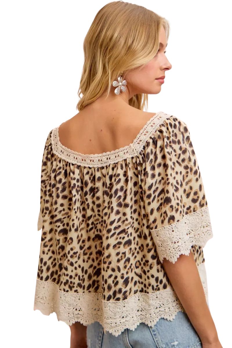 Vensora Leopard Lace Square Neck Top - Image 3