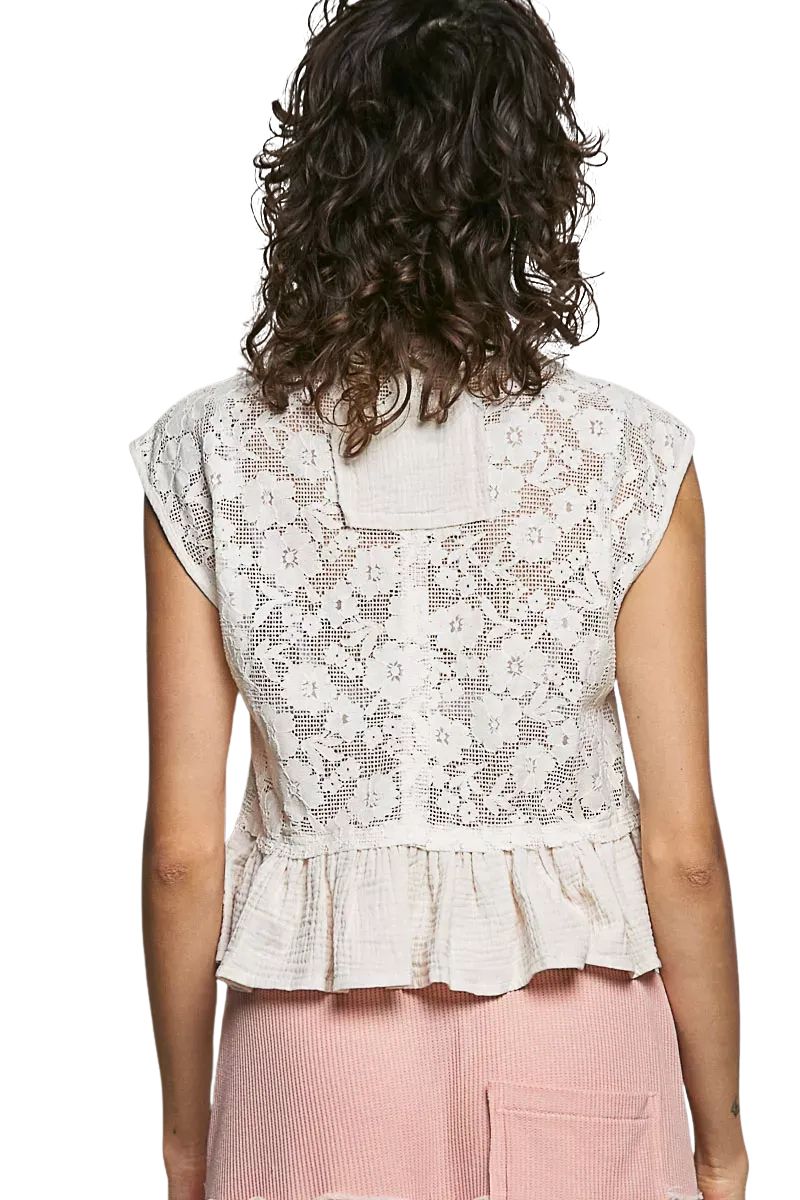 Vensora Round Neck Lace Ruffle Sleeveless Top - Image 4