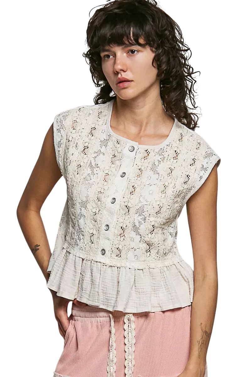 Vensora Round Neck Lace Ruffle Sleeveless Top - Image 2