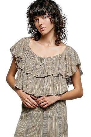 Vensora Ruffle Off-Shoulder Crop Top