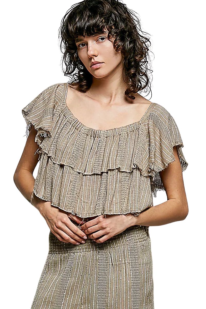 Vensora Ruffle Off-Shoulder Crop Top