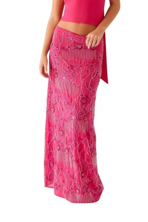 Vensora Sequin Embroidered Lace Maxi Skirt