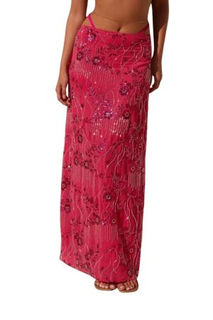 Vensora Sequin Embroidered Lace Maxi Skirt 3