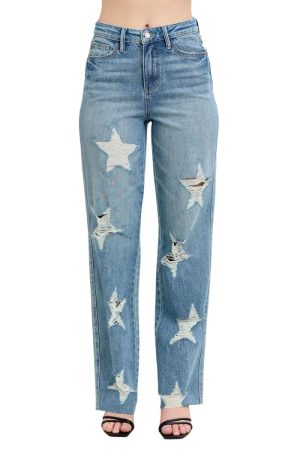 Vensora Vintage Star Straight Leg Jeans – Plus Size Blue