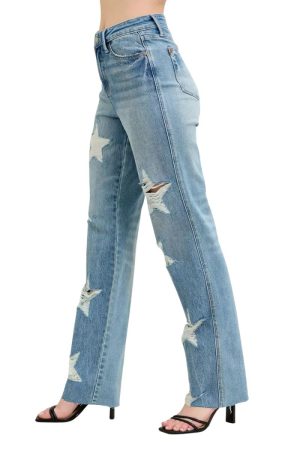 Vensora Vintage Star Straight Leg Jeans – Plus Size Blue1