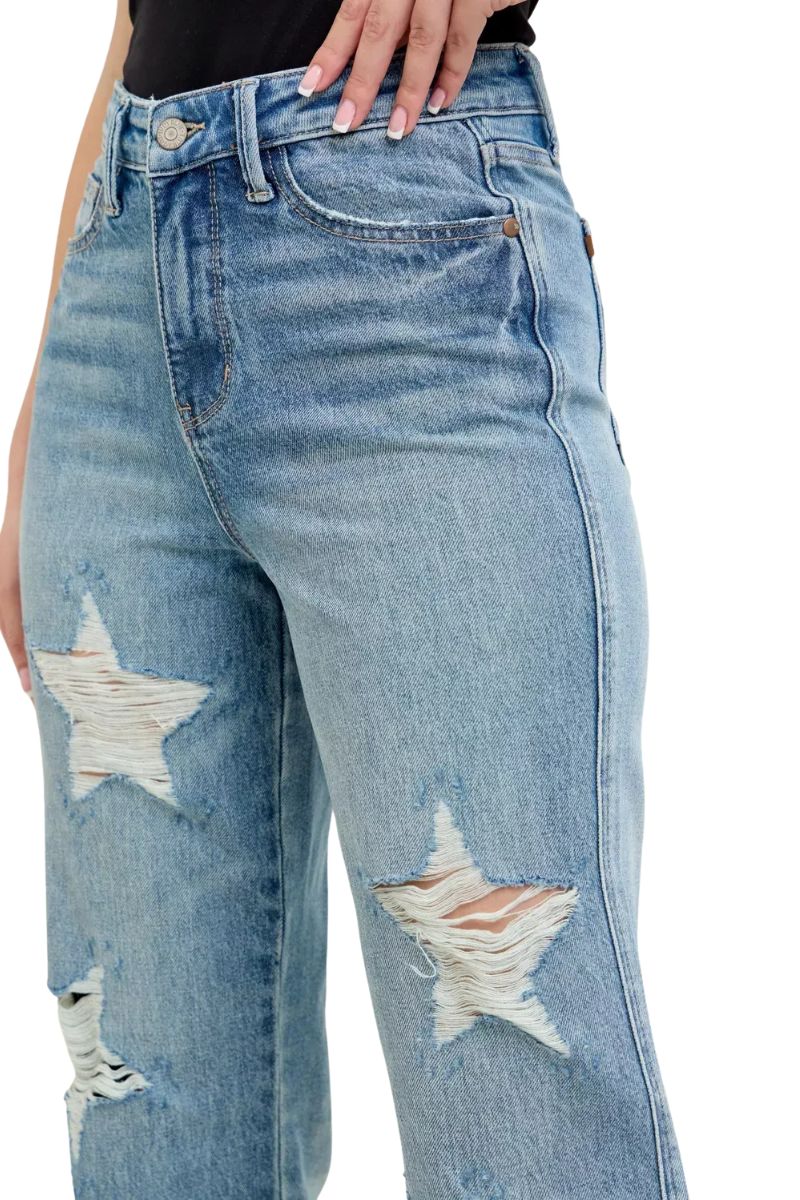 Vensora Vintage Star Straight Leg Jeans – Plus Size Blue - Image 4
