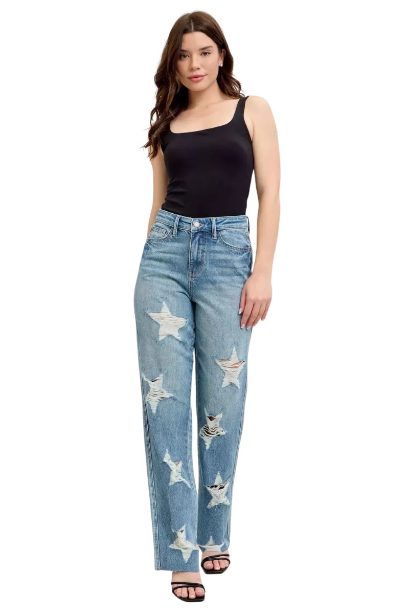 Vensora Vintage Star Straight Leg Jeans – Plus Size Blue - Image 5